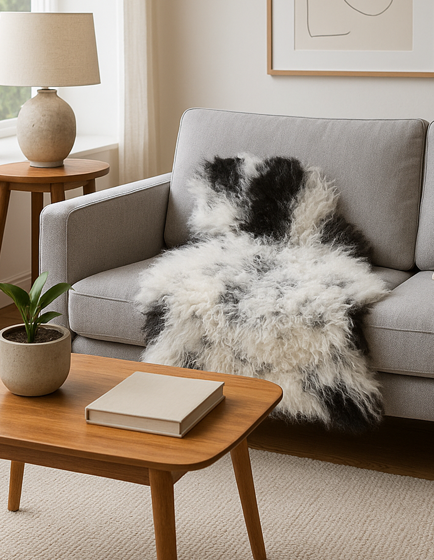 Peau d’Agneau de Corse – Laine Bouclée Blanc & Noir – Finition Haute Îles Corses